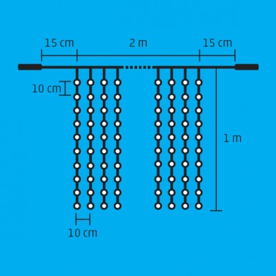 Perdea de lumini LED, 2x1m / 210 LED, inseriabil, alb rece - DLF 210/WH